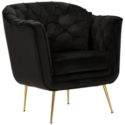 Poltrone > Dmora Poltrona Nero oro con Cuscino Braccioli 88x83x91h cm, Colore Struttura oro - Turtuk Oro, Nero