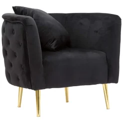 Poltrone > Dmora Poltrona Nero oro Rivestimento in Velluto Braccioli 76x74x71h cm, Materiale Struttura in Metallo - StIves Oro, Nero