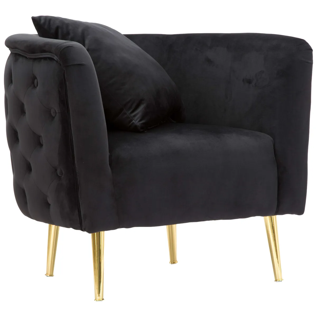Poltrone > Dmora Poltrona Nero oro Rivestimento in Velluto Braccioli 76x74x71h cm, Materiale Struttura in Metallo - StIves Oro, Nero
