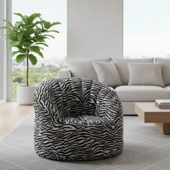 Poltrone|Poltroncine > Dmora Poltrona pouf in tessuto zebrata - Zante Bianco, Nero