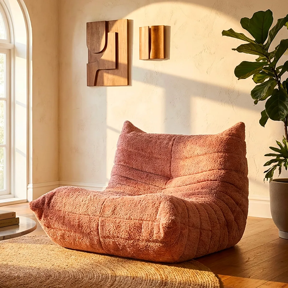 Poltrone > Dmora Poltrona Rivestimento in Tessuto Bouclè Materiale Struttura in Tessuto 27x27x108h cm, Altezza Seduta 45 cm - Battam Rosa