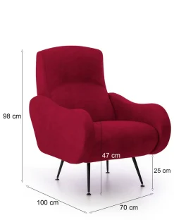 Poltrona Rosso Braccioli Peso Supportato 90 kg 70x100x98h cm, Materiale Struttura in Legno Made in Italy - Lasnigo