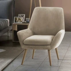 Poltrone|Poltroncine > Dmora Poltrona scandi in tessuto con braccioli - Anido Beige