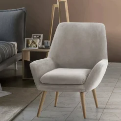 Poltrone|Poltroncine > Dmora Poltrona scandi in tessuto con braccioli tortora - Anido Grigio Tortora