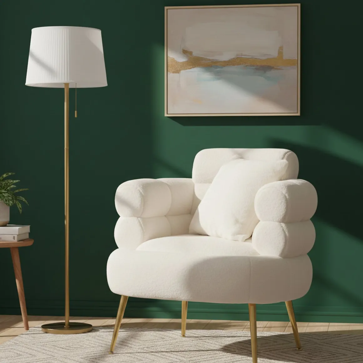 Poltrona shabby in tessuto con braccioli bianca e oro - Castagna