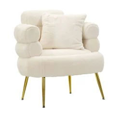 Poltrona shabby in tessuto con braccioli bianca e oro - Castagna