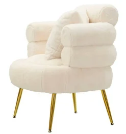 Poltrona shabby in tessuto con braccioli bianca e oro - Castagna
