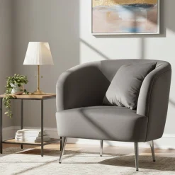 Poltrone|Poltroncine > Dmora Poltrona spessa in poliestere con braccioli grigia e argento - Landi Argento, Grigio