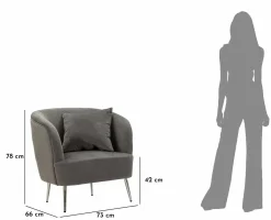Poltrone|Poltroncine > Dmora Poltrona spessa in poliestere con braccioli grigia e argento - Landi Argento, Grigio