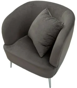 Poltrone|Poltroncine > Dmora Poltrona spessa in poliestere con braccioli grigia e argento - Landi Argento, Grigio
