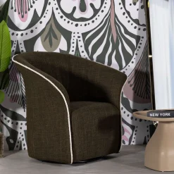 Poltrone > Dmora Poltrona Verde Bianco Base Girevole Braccioli 84x66x80h cm, Materiale Struttura in Metallo - Toamas Bianco, Verde
