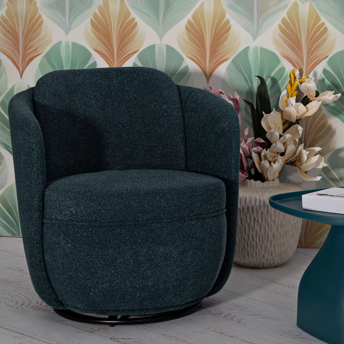 Poltrone > Dmora Poltrona Verde Ottanio Nero Base Girevole Braccioli 70x72x75h cm, Materiale Struttura in Legno Nobilitato - Morond Nero, Verde Ottanio