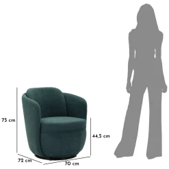 Poltrone > Dmora Poltrona Verde Ottanio Nero Base Girevole Braccioli 70x72x75h cm, Materiale Struttura in Legno Nobilitato - Morond Nero, Verde Ottanio