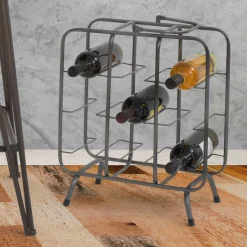 Oggettistica > Dmora Portabottiglie con Maniglia Sfumatura Colore Struttura Scuro, 9 Bottiglie - Safed Grigio Scuro