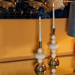 Oggettistica > Dmora Portacandela Bianco Crema oro set da 2 Colore Struttura oro, Sfumatura Colore Struttura Crema - Aldan Oro, Bianco Crema
