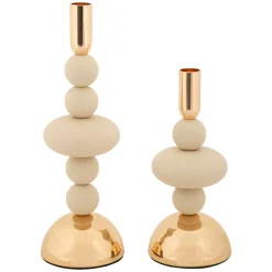 Oggettistica > Dmora Portacandela Bianco Crema oro set da 2 Colore Struttura oro, Sfumatura Colore Struttura Crema - Aldan Oro, Bianco Crema