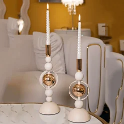 Oggettistica > Dmora Portacandela Bianco Crema oro set da 2 Colore Struttura oro, Sfumatura Colore Struttura Crema - Farime Oro, Bianco Crema