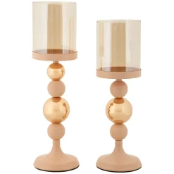 Oggettistica > Dmora Portacandela Rosa oro set da 2 Colore Struttura oro, - Tiksi Oro, Rosa