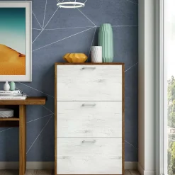 Bagno|Scarpiere > Dmora Porta scarpe 3 ante bianca e rovere 67x112h cm - Axinite Marrone, Bianco Rovere