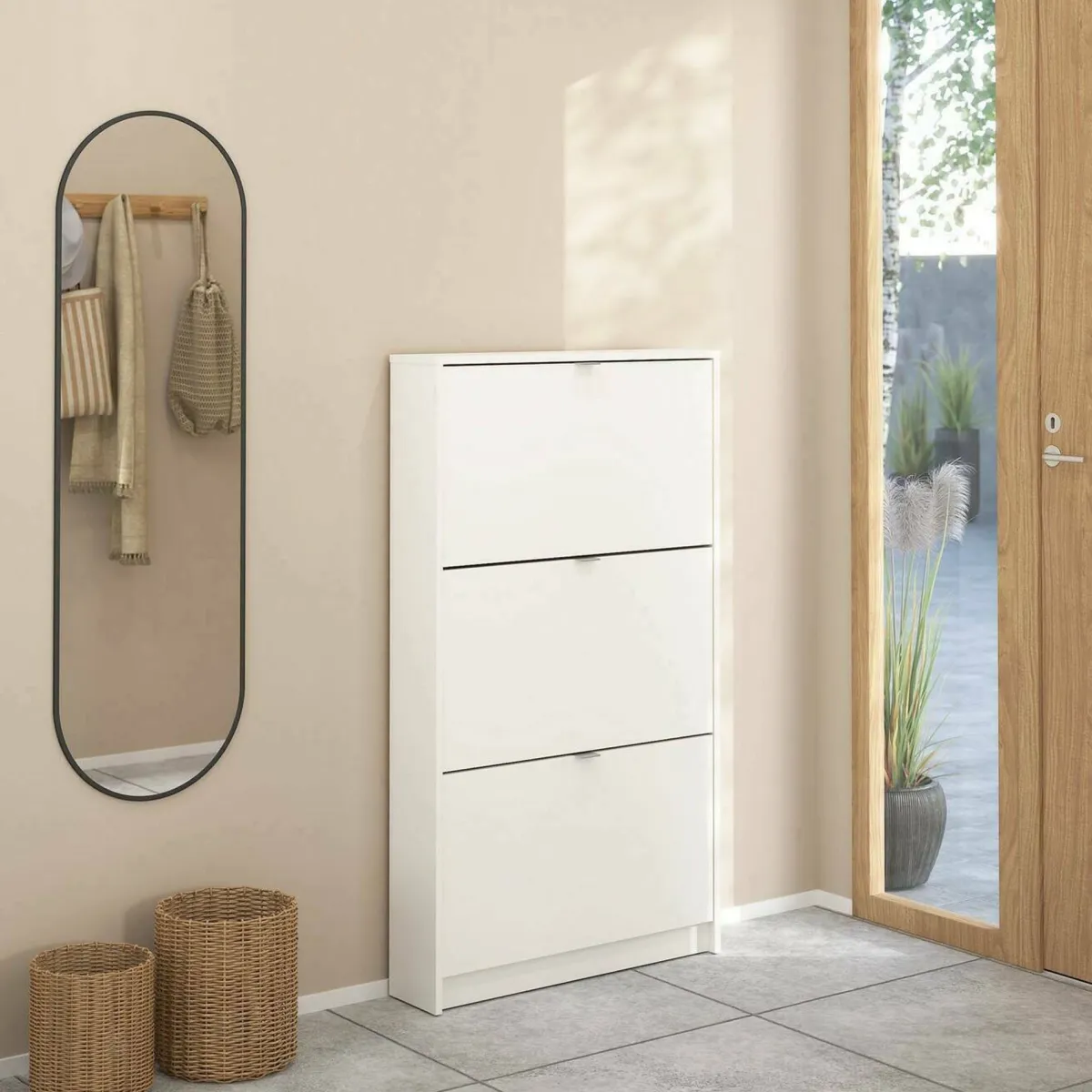 Scarpiere|Lavanderia > Dmora Porta scarpe 3 ante bianca 70x123h cm - Aran Bianco