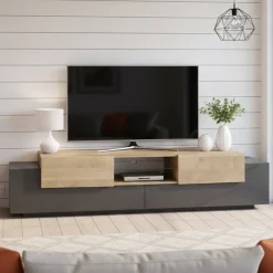 Porta TV antracite e acero 220x40x51h cm 4 ante - Amato