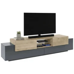 Porta TV antracite e acero 220x40x51h cm 4 ante - Amato