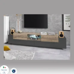 Porta TV antracite e acero 220x40x51h cm 4 ante - Amato