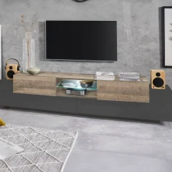 Porta TV antracite e acero 220x40x51h cm 4 ante - Amato