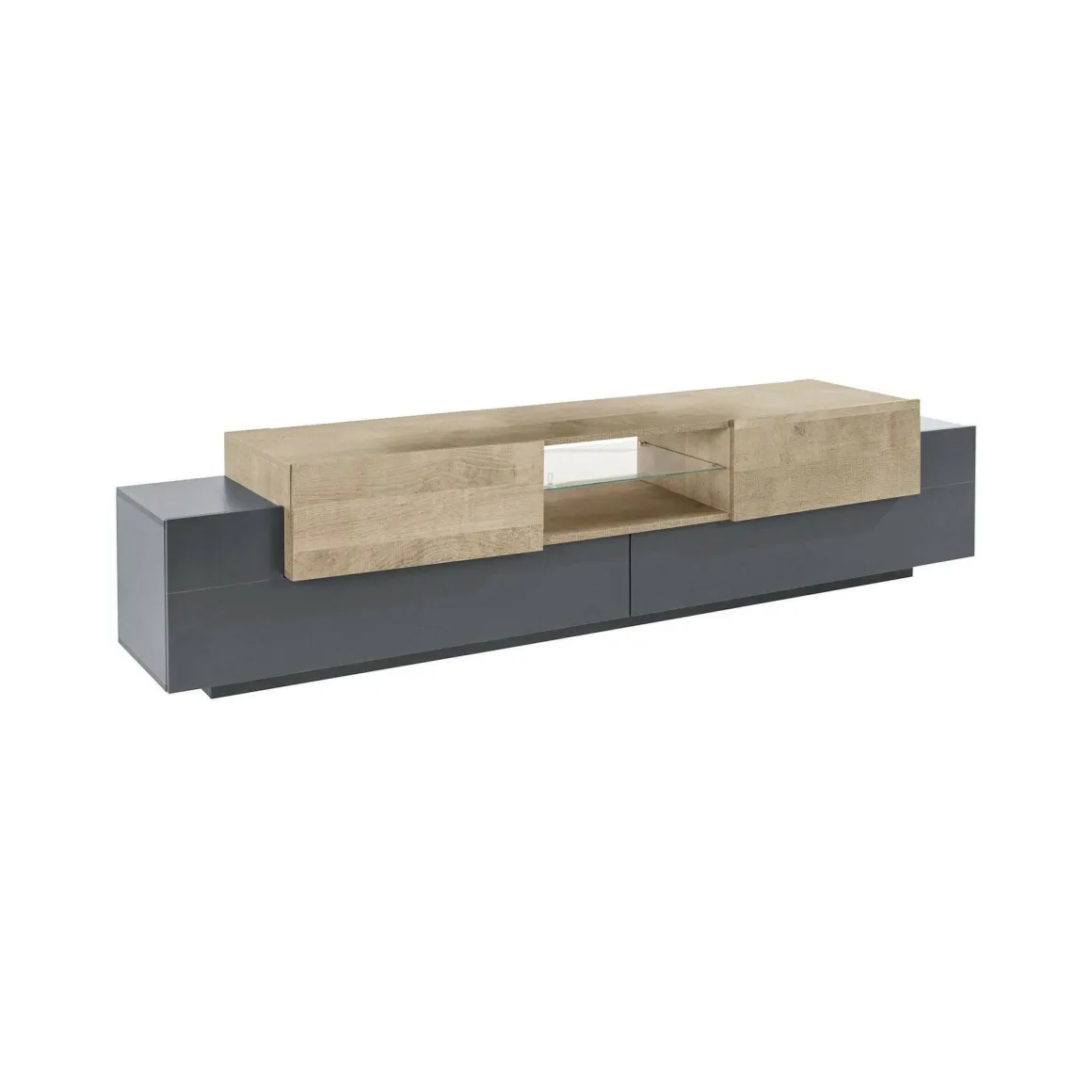 Porta TV antracite e acero 220x40x51h cm 4 ante - Amato