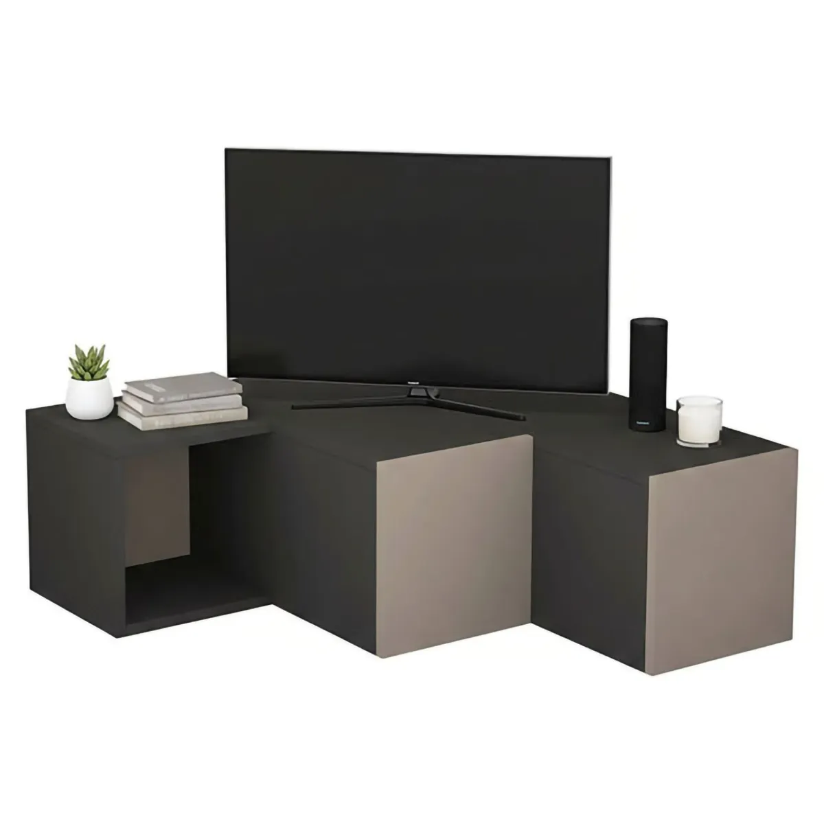 Mobili Porta Tv|Salotto > Dmora Porta TV antracite e beige 90x92x32h cm 2 ante e 2 cassetti - Fiorenza Beige, Nero Antracite