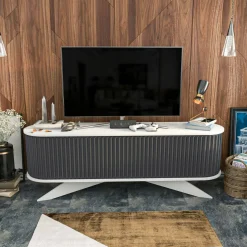 Porta TV antracite e bianco 180x43x60h cm 2 ante - Bailu