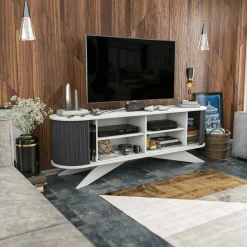 Porta TV antracite e bianco 180x43x60h cm 2 ante - Bailu
