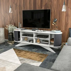 Porta TV antracite e bianco 180x43x60h cm 2 ante - Bailu