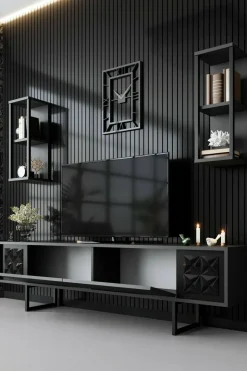 Mobili Porta Tv|Salotto > Dmora Porta TV antracite e nero 180x30x48h cm modulabile - Axa Nero, Nero Antracite