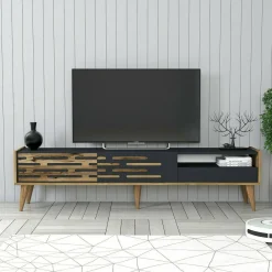 Porta TV antracite e noce 180x45x35h cm 3 ante - Upana
