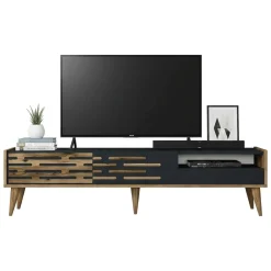 Porta TV antracite e noce 180x45x35h cm 3 ante - Upana