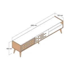 Porta TV antracite e noce 180x45x35h cm 3 ante - Upana