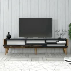 Porta TV antracite e noce 180x45x35h cm 3 ante - Upana