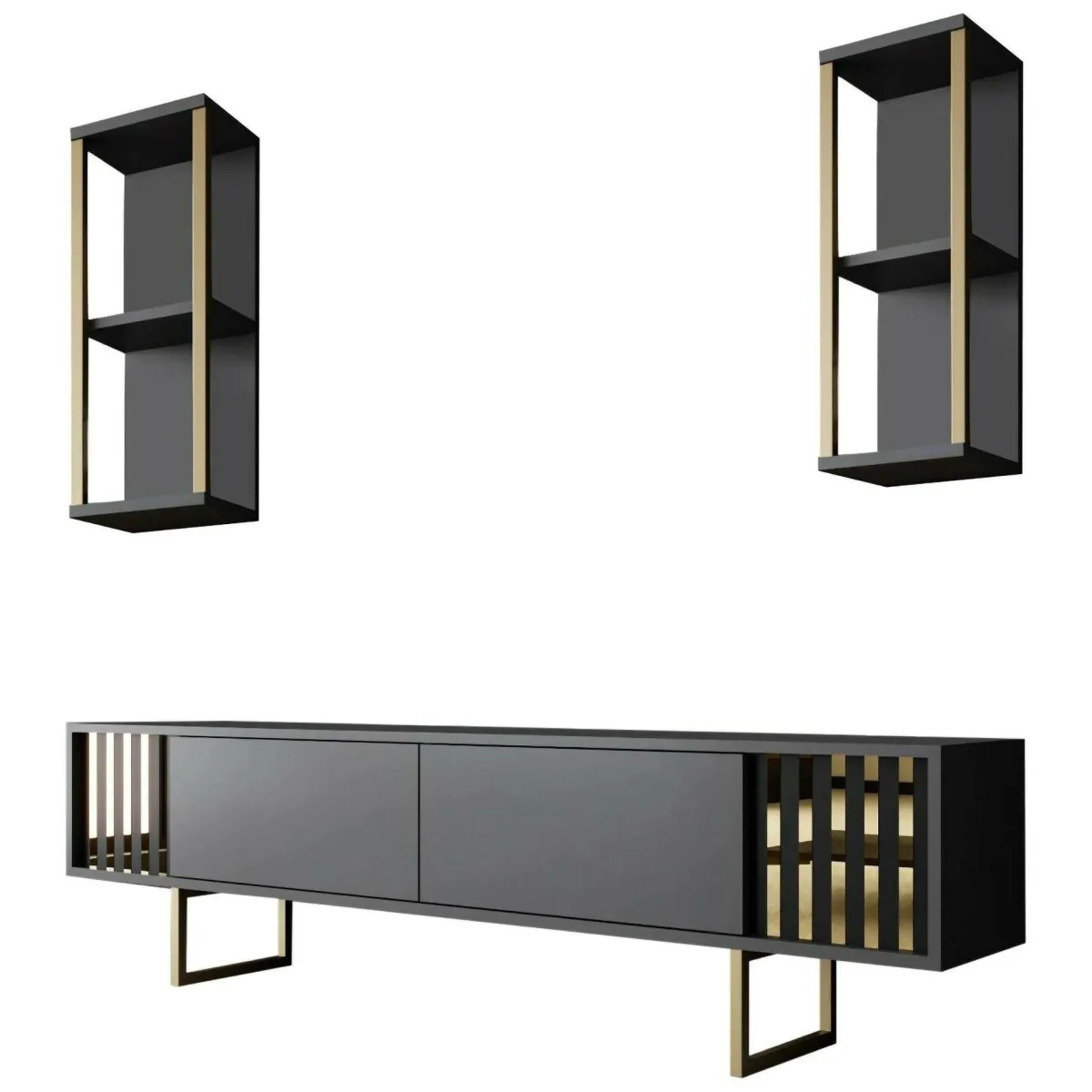 Mobili Porta Tv|Salotto > Dmora Porta TV antracite e oro 180x30x48h cm modulabile - Artinay Oro, Nero Antracite