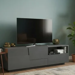 Porta TV antracite 150x44x46h cm 2 ante e 1 cassetto - Cecia