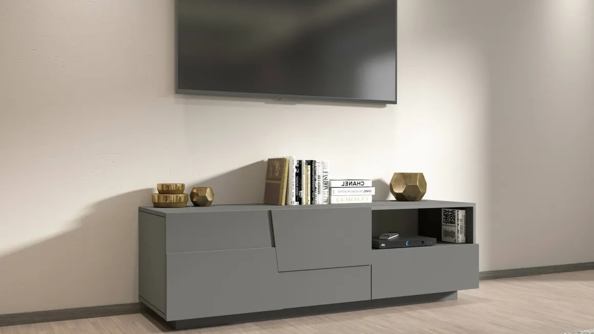 Porta TV antracite 150x44x46h cm 2 ante e 1 cassetto - Cecia