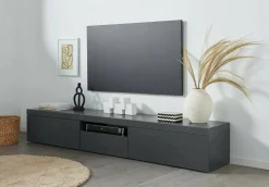Mobili Porta Tv|Salotto > Dmora Porta TV antracite 220x44x46h cm 4 ante e 1 cassetto - Maestrale Nero Antracite