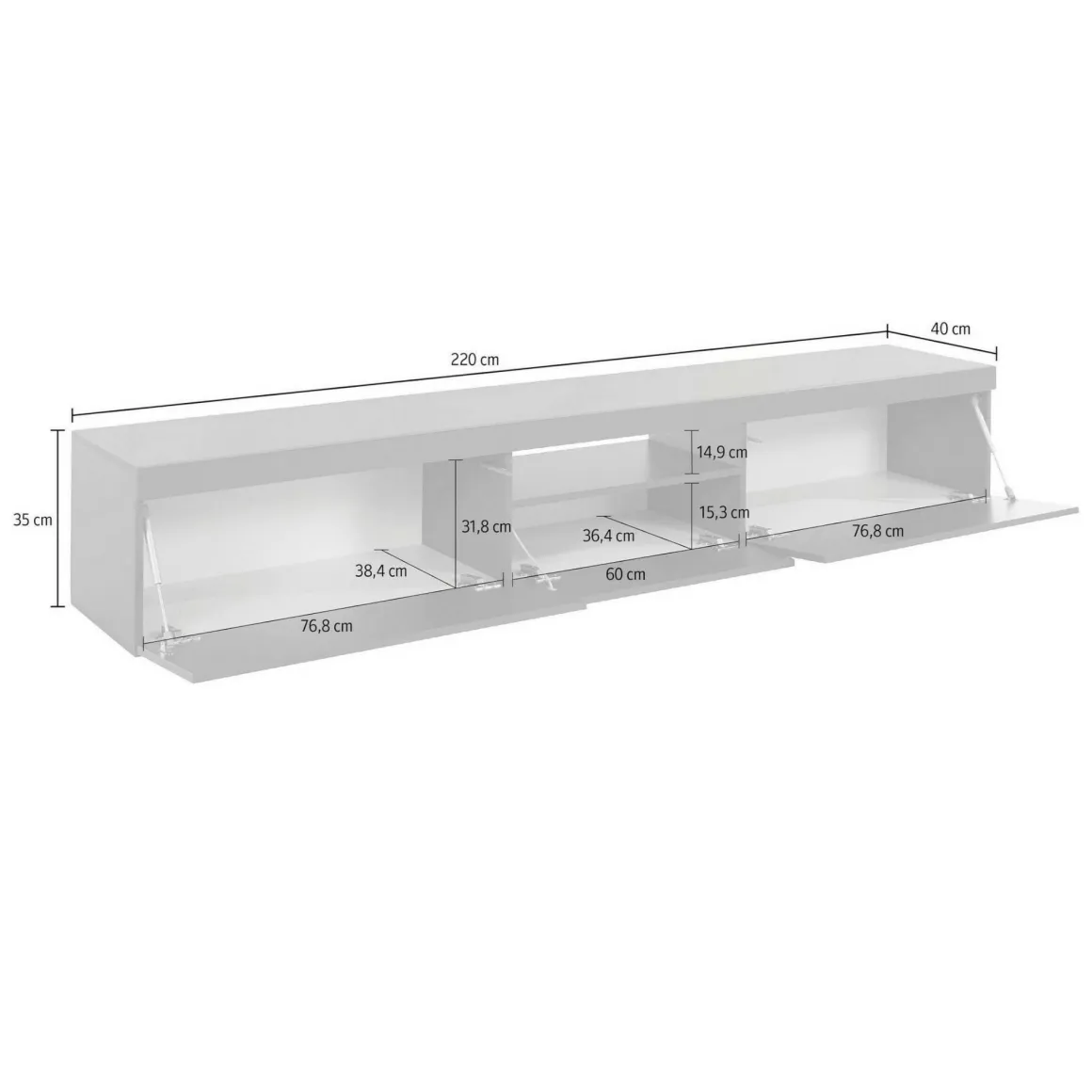 Mobili Porta Tv|Salotto > Dmora Porta TV antracite 220x44x46h cm 4 ante e 1 cassetto - Maestrale Nero Antracite