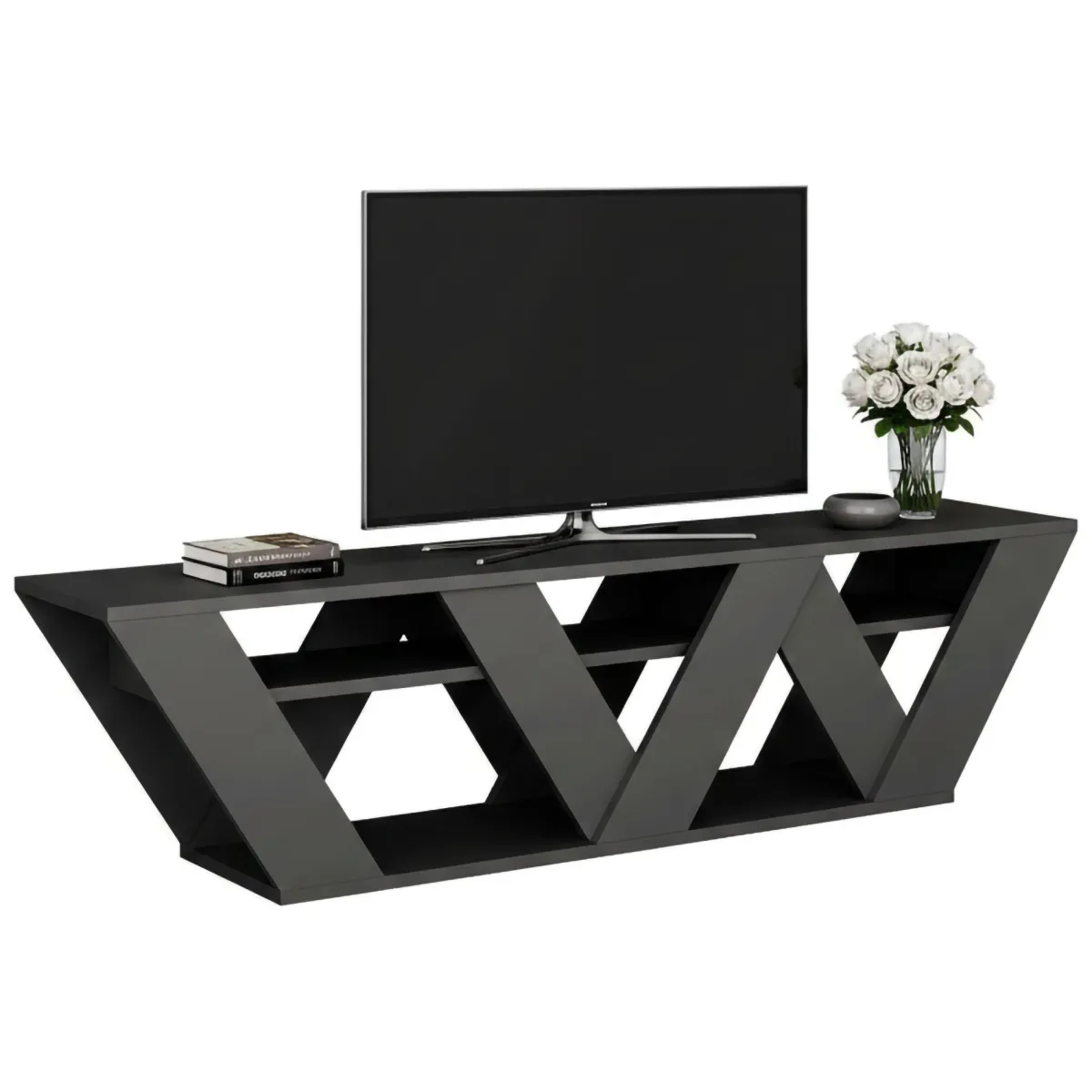 Mobili Porta Tv|Salotto > Dmora Porta TV antracite 158x30x40h cm in legno - Arcobaleno Nero Antracite