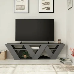 Mobili Porta Tv|Salotto > Dmora Porta TV antracite 158x30x40h cm in legno - Arcobaleno Nero Antracite