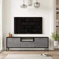 Porta TV argento e nero 140x35x46h cm 3 ante - Khagan