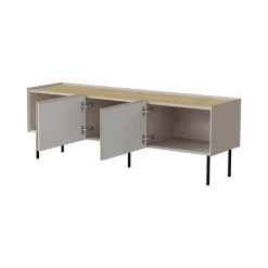 Mobili Porta Tv > Dmora Porta TV beige e rovere 200x40x52h cm 4 ante - Scopa Marrone Rovere, Beige Cashmere