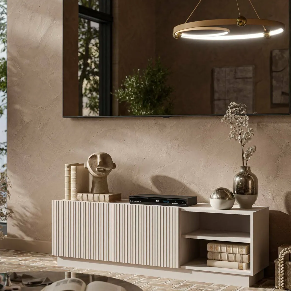 Mobili Porta Tv > Dmora Porta TV beige 150x40x48h cm 2 ante - Finita Beige Cashmere