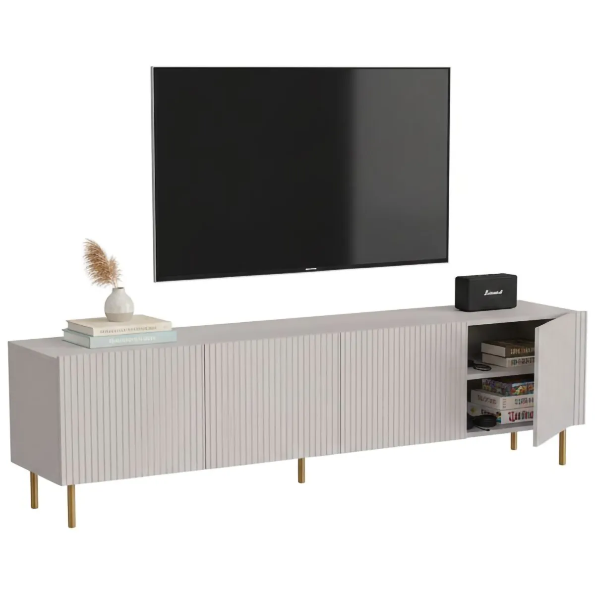 Mobili Porta Tv > Dmora Porta TV beige 200x42x52h cm 4 ante - Varenna Beige Cashmere