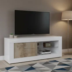 Porta TV bianco e acacia 140x43x56h cm in legno - Hector